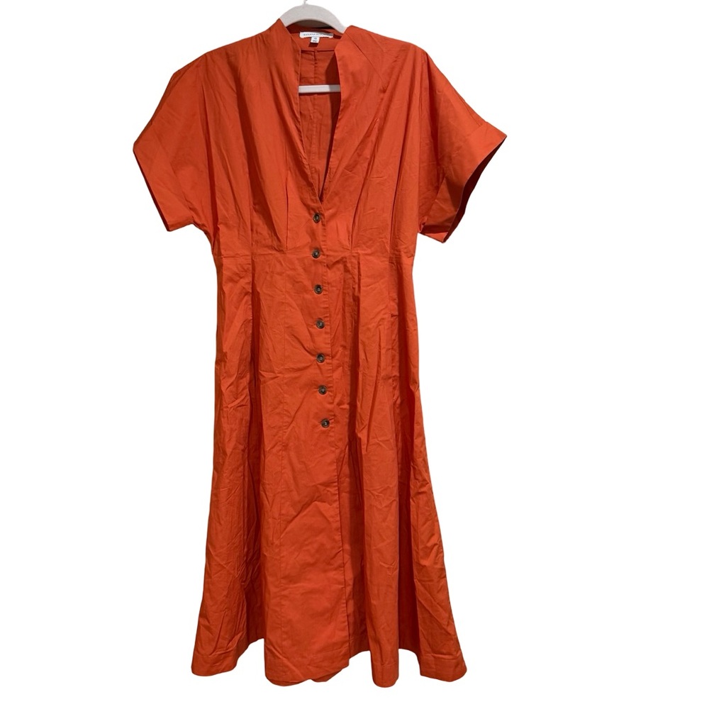 Banana‎ Republic Cotton Poplin Shirt Dress Sunset Orange Size 10 Petite - Picture 3 of 16